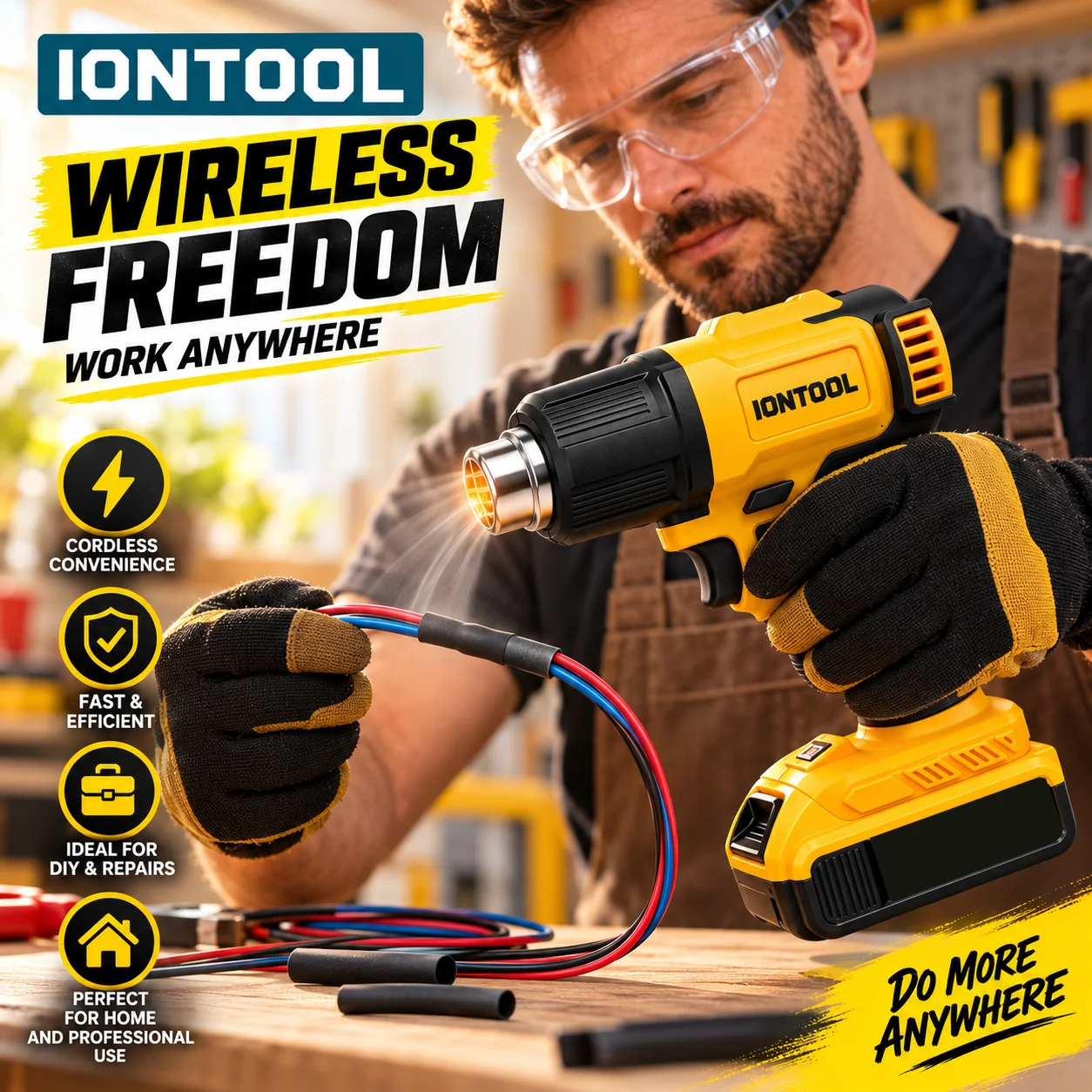IONTOOL Amarelo 550 ℃   Pistol - Cordless Heat Gun For Shrink Tubing avaliação e preço